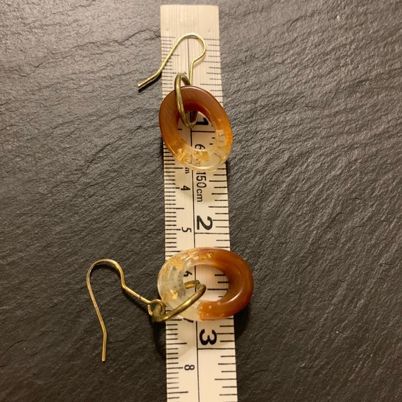 Amber Carmel Clear Resin Gold Tone Nugget Accent Dangle Earrings - Picture 6 of 11